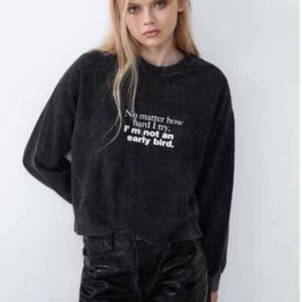 Zara Charcoal Gray Graphic Sweatshirt Top Large